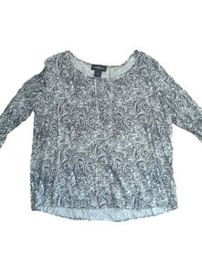 Karen Brooks Blouse Black White Paisley 3X